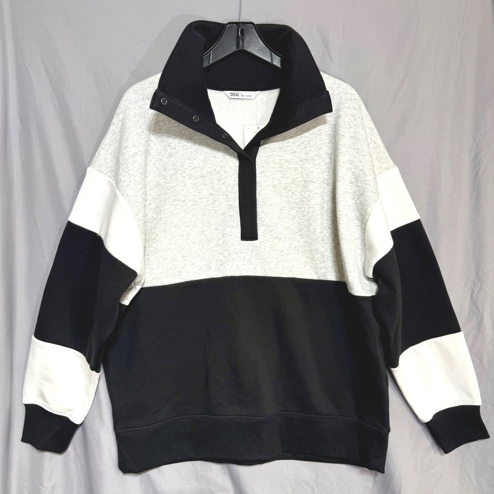DSG Womens Classic Cotton Snap Neck Fleece Sweatshirt Light Heather Grey Black L